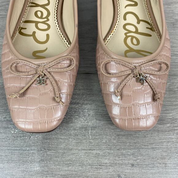 Sam Edelman Taupe Pink Croc Embossed Leather Square Toe Jillie Flats Sz.7.5 - Picture 4 of 15